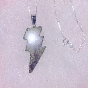 Natural Dragons Blood Lightning Bolt Sterling Silver 16” Necklace